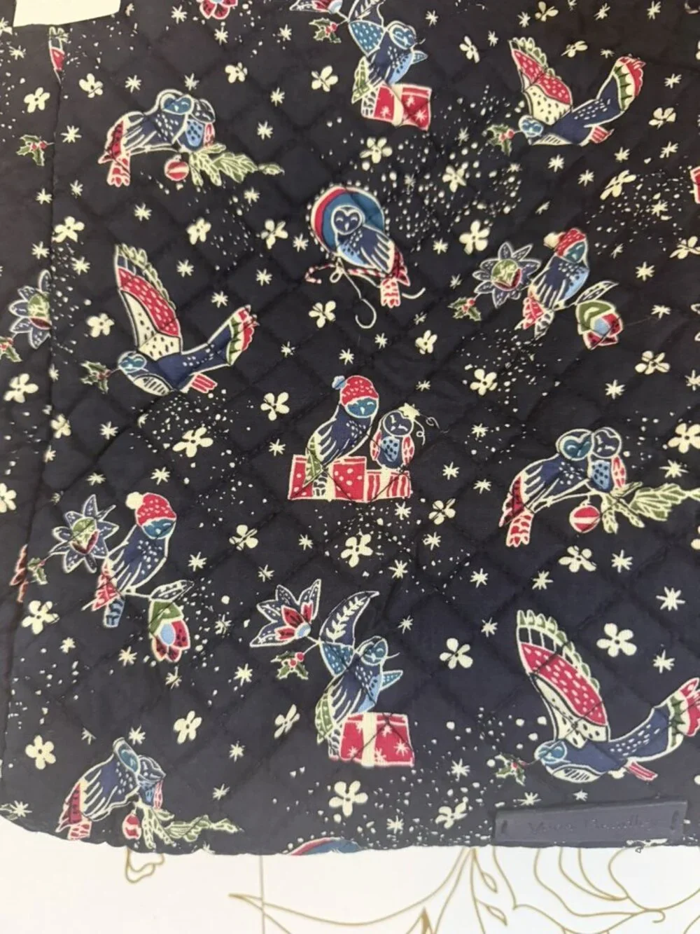Vera Bradley Holiday Owls Large Tote Navy Background RETIRED NEW